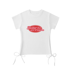 Hotter than your trauma stringed top, white bodycon crop top