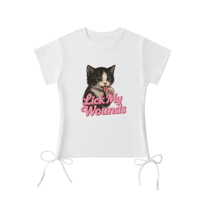Lick my wounds stringed top, white and light gray colorways