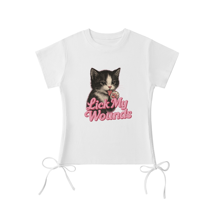 Lick my wounds stringed top, white and light gray colorways