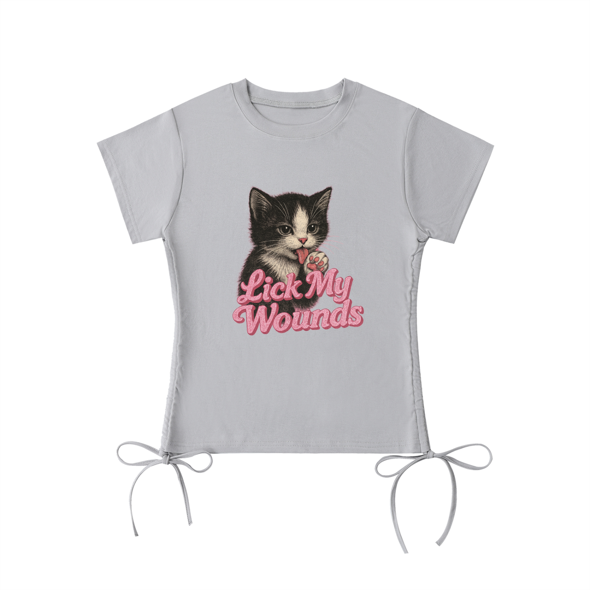 Lick my wounds stringed top, white and light gray colorways